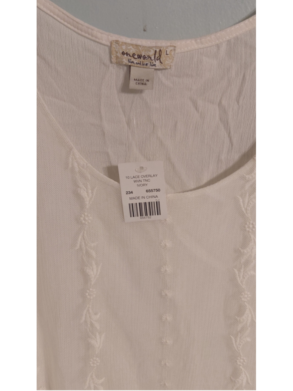Women's One World Ivory Lace Overlay Tunic Top Size L - Picture 2 of 5